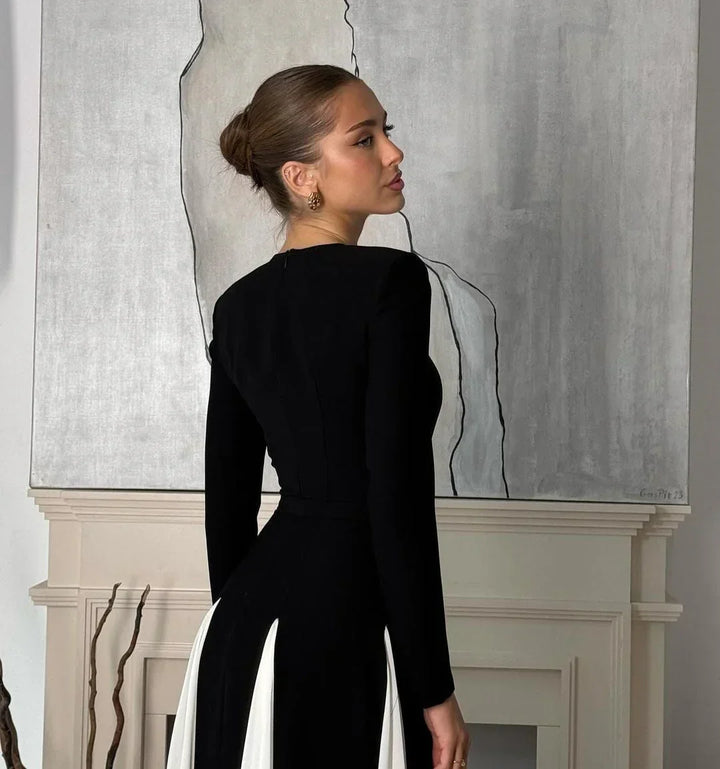 Vestido Maxi plisado negro para mujer