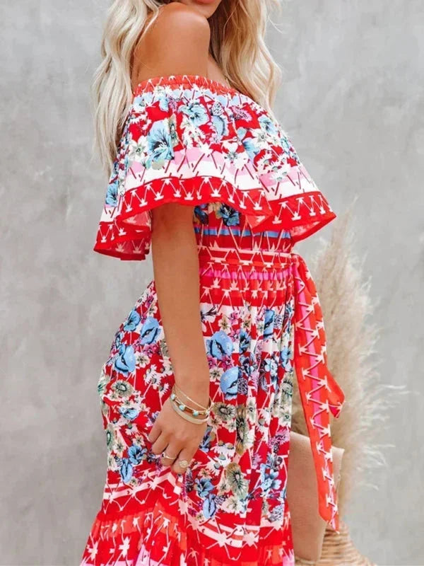 Vestido maxi de hombros descubiertos para mujeres con patrones florales