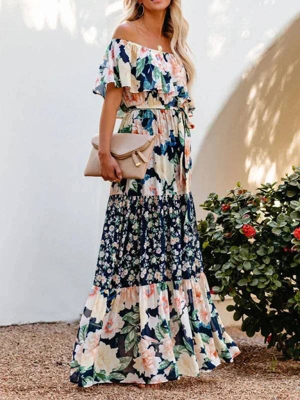 Vestido maxi de hombros descubiertos para mujeres con patrones florales