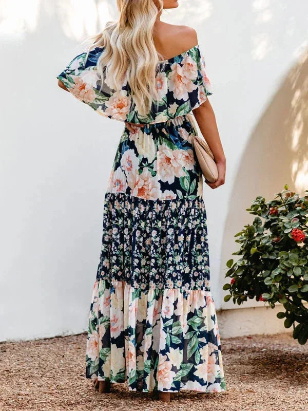 Vestido maxi de hombros descubiertos para mujeres con patrones florales