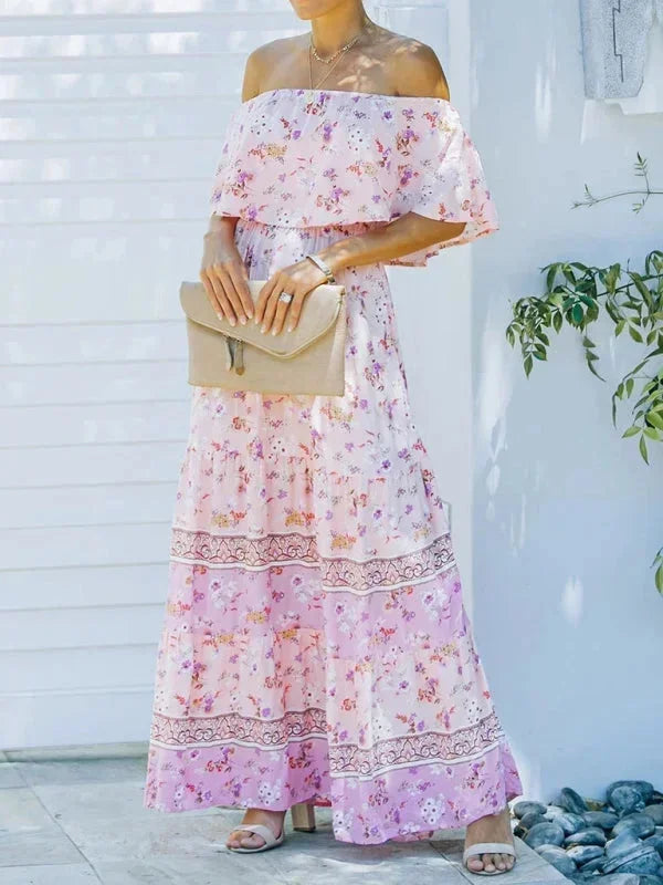 Vestido maxi de hombros descubiertos para mujeres con patrones florales