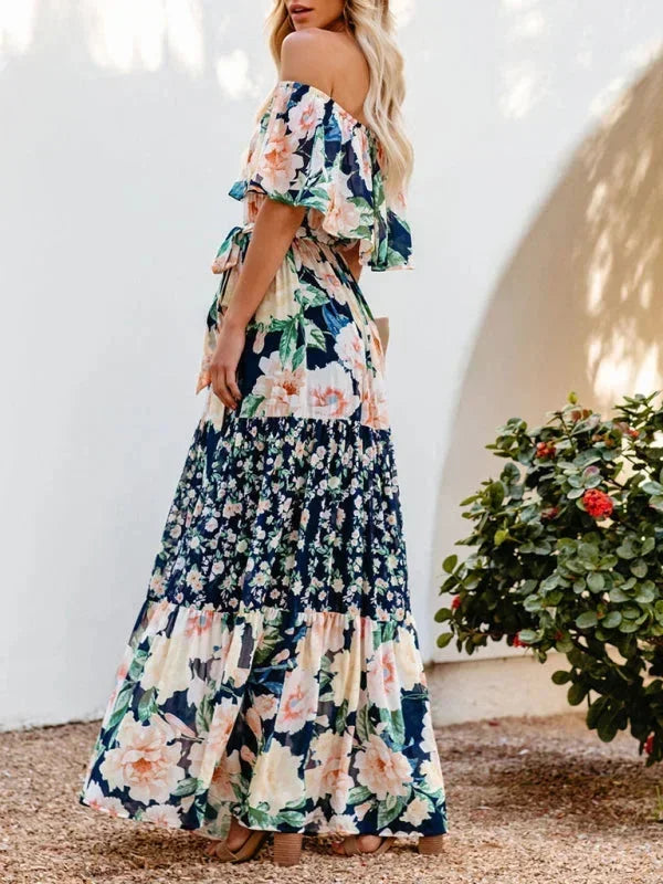 Vestido maxi de hombros descubiertos para mujeres con patrones florales