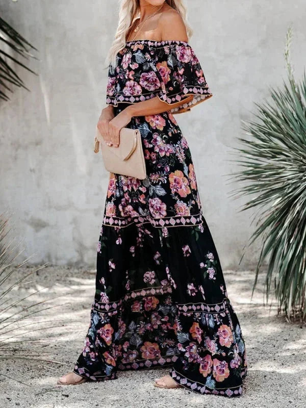 Vestido maxi de hombros descubiertos para mujeres con patrones florales