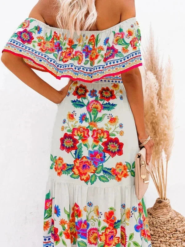 Vestido maxi de hombros descubiertos para mujeres con patrones florales