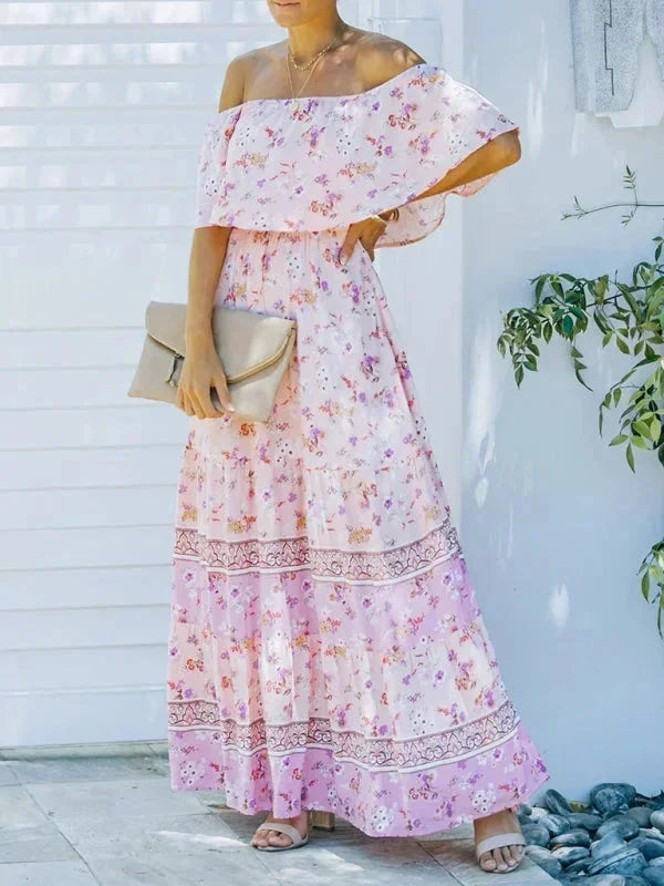 Vestido maxi de hombros descubiertos para mujeres con patrones florales