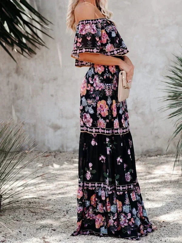 Vestido maxi de hombros descubiertos para mujeres con patrones florales