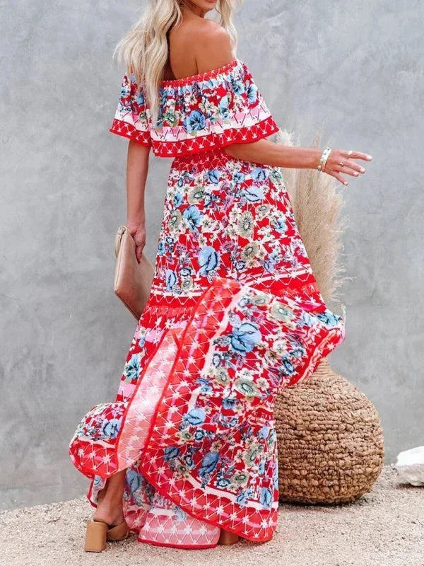 Vestido maxi de hombros descubiertos para mujeres con patrones florales