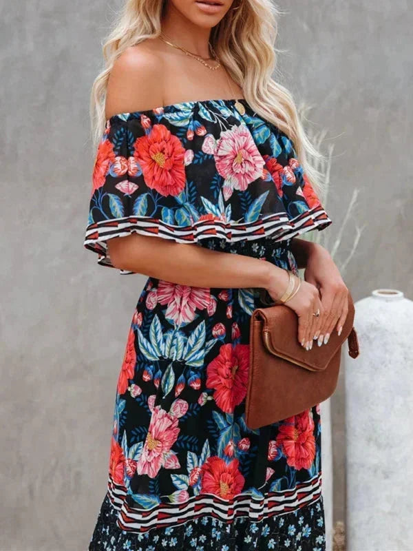 Vestido maxi de hombros descubiertos para mujeres con patrones florales