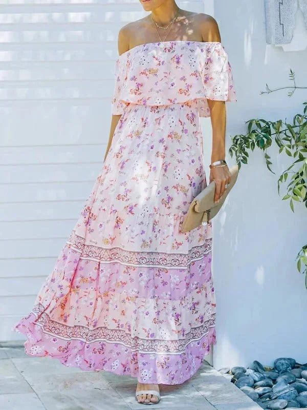Vestido maxi de hombros descubiertos para mujeres con patrones florales