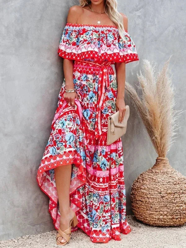 Vestido maxi de hombros descubiertos para mujeres con patrones florales