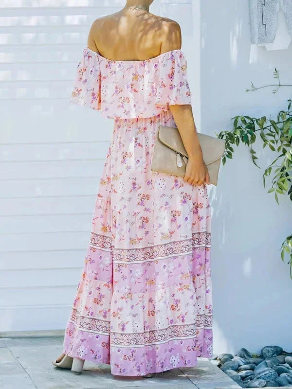 Vestido maxi de hombros descubiertos para mujeres con patrones florales