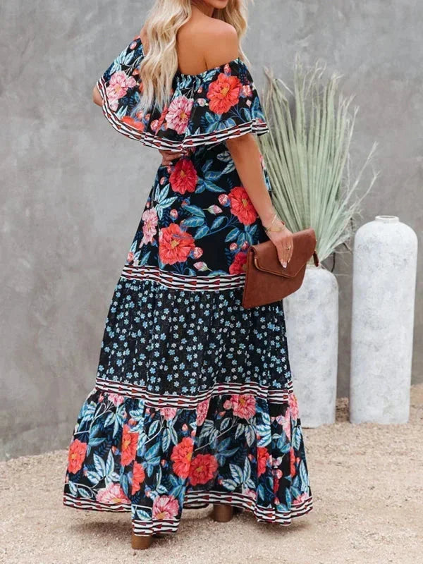 Vestido maxi de hombros descubiertos para mujeres con patrones florales