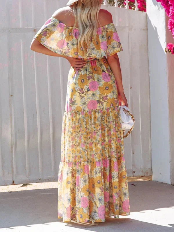 Vestido maxi de hombros descubiertos para mujeres con patrones florales