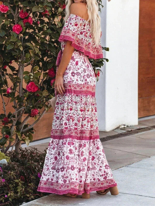 Vestido maxi de hombros descubiertos para mujeres con patrones florales