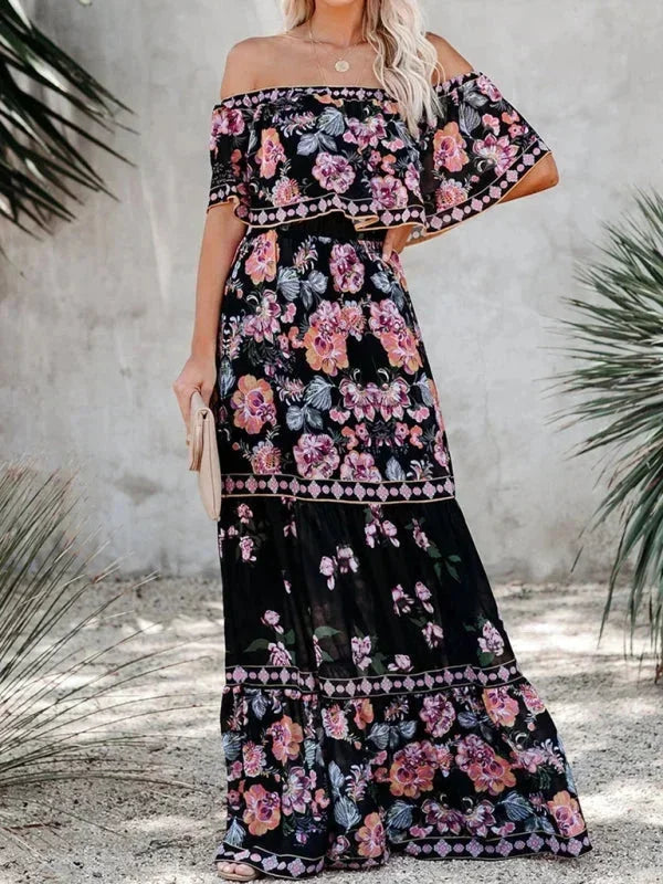 Vestido maxi de hombros descubiertos para mujeres con patrones florales