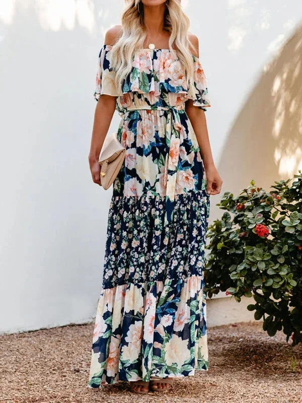 Vestido maxi de hombros descubiertos para mujeres con patrones florales