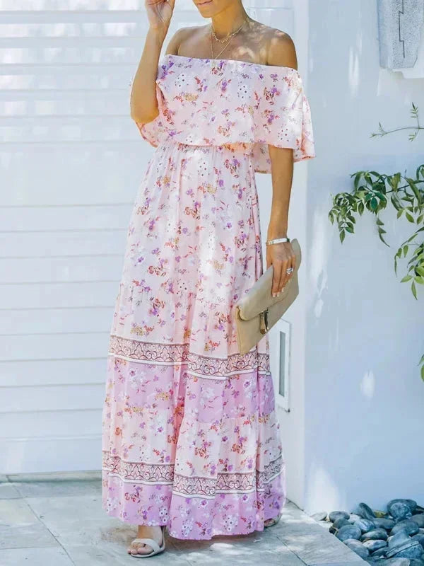Vestido maxi de hombros descubiertos para mujeres con patrones florales