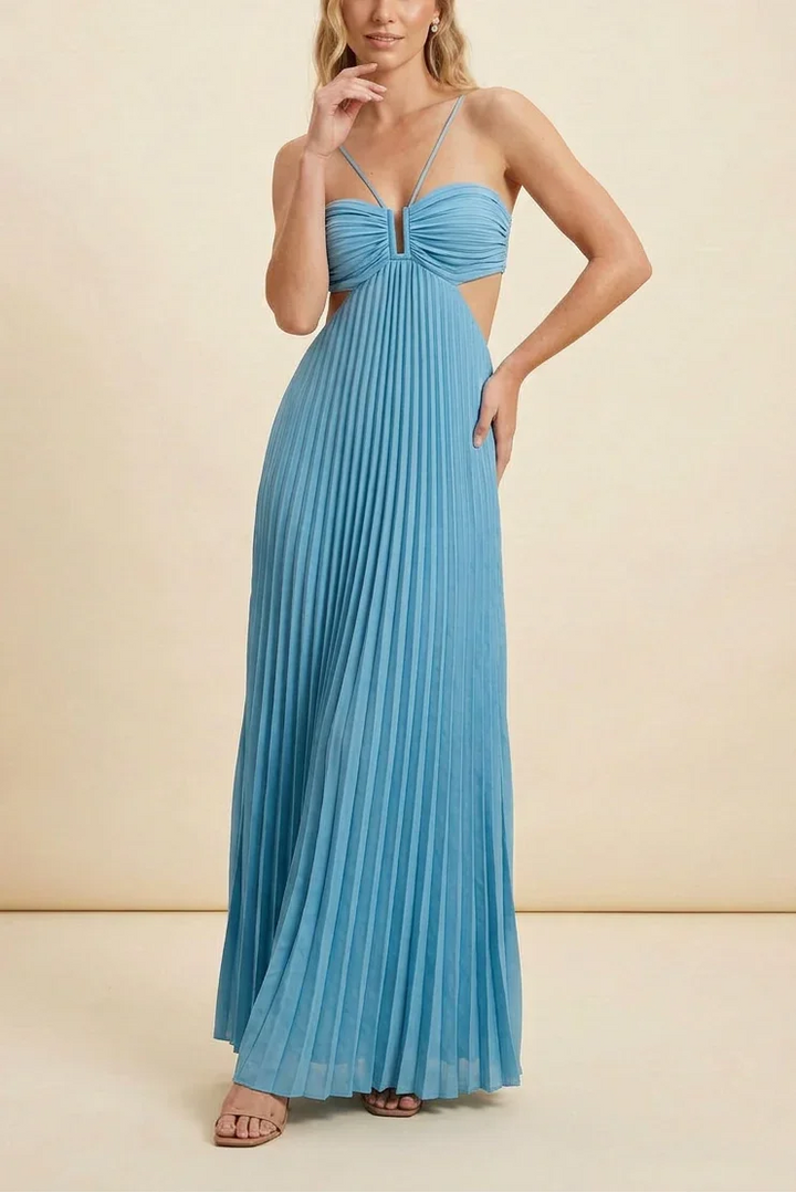 Vestido maxi plisado sin espalda para mujeres