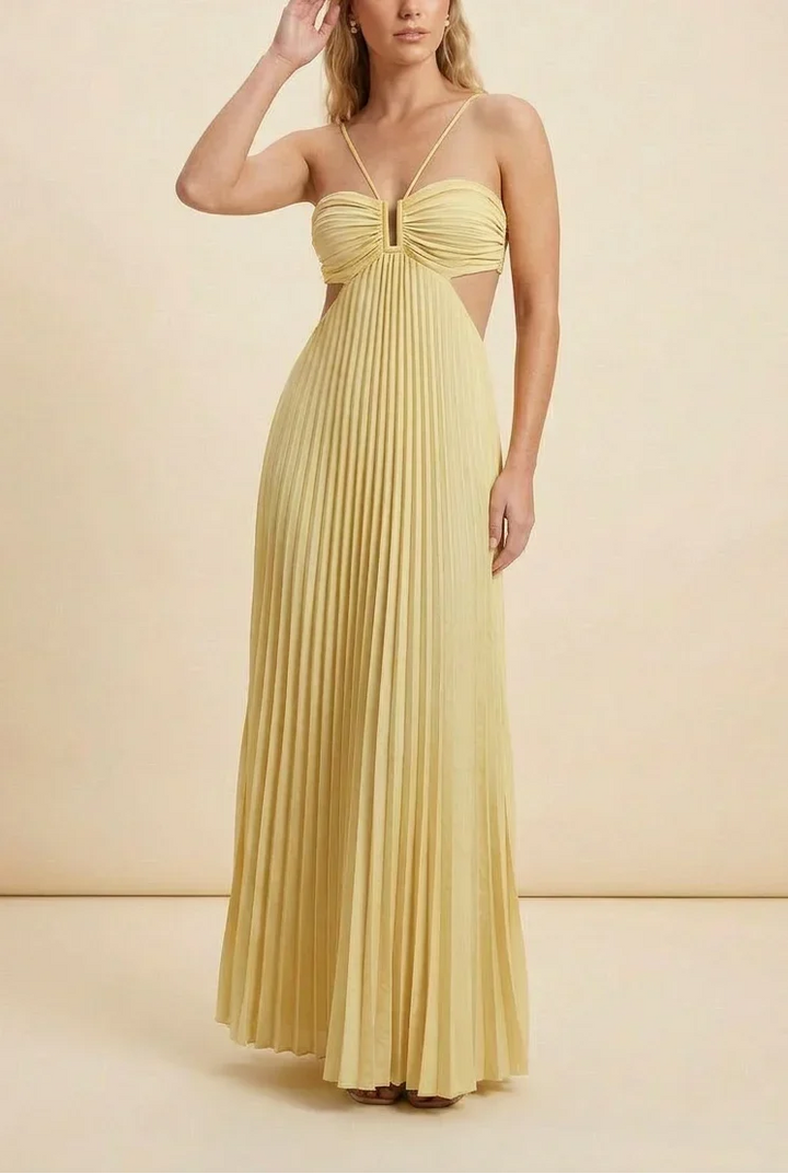 Vestido maxi plisado sin espalda para mujeres