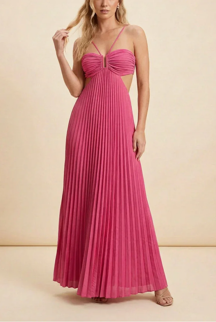 Vestido maxi plisado sin espalda para mujeres