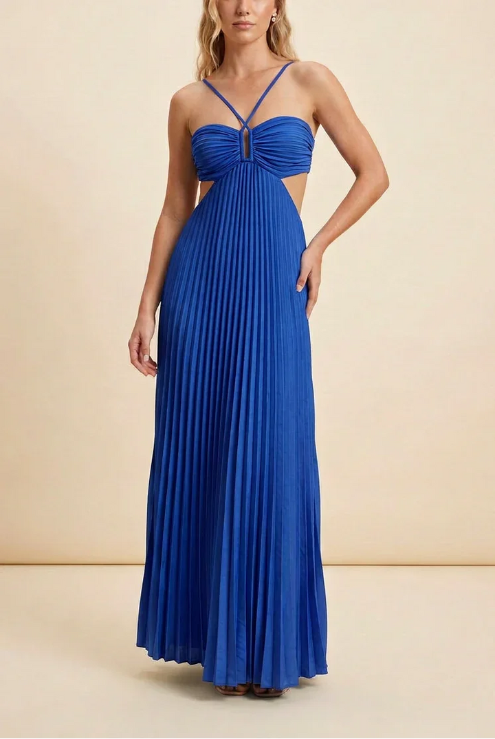Vestido maxi plisado sin espalda para mujeres