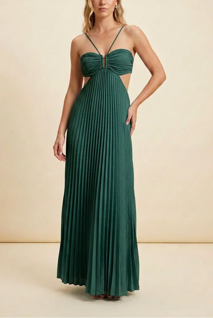 Vestido maxi plisado sin espalda para mujeres
