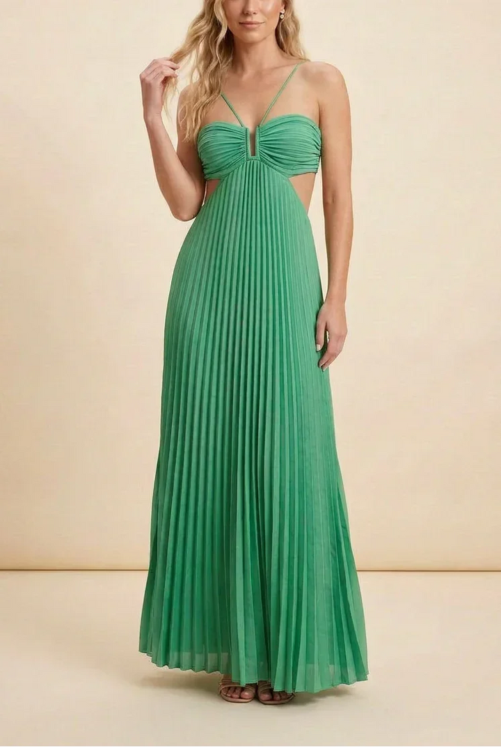 Vestido maxi plisado sin espalda para mujeres
