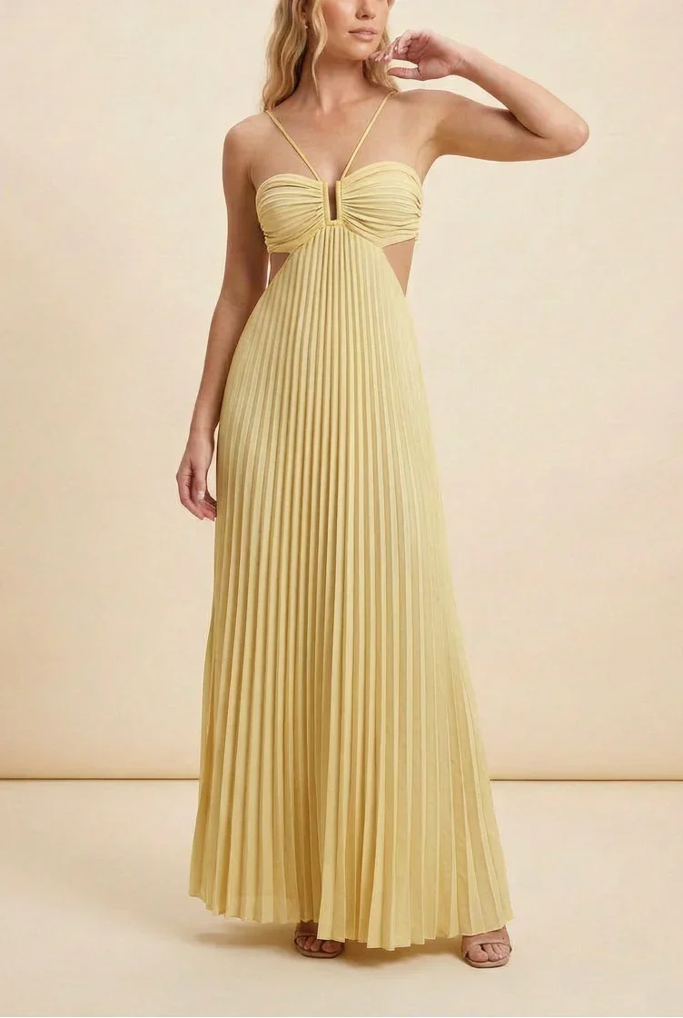 Vestido maxi plisado sin espalda para mujeres