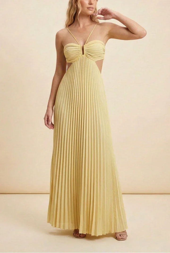 Vestido maxi plisado sin espalda para mujeres