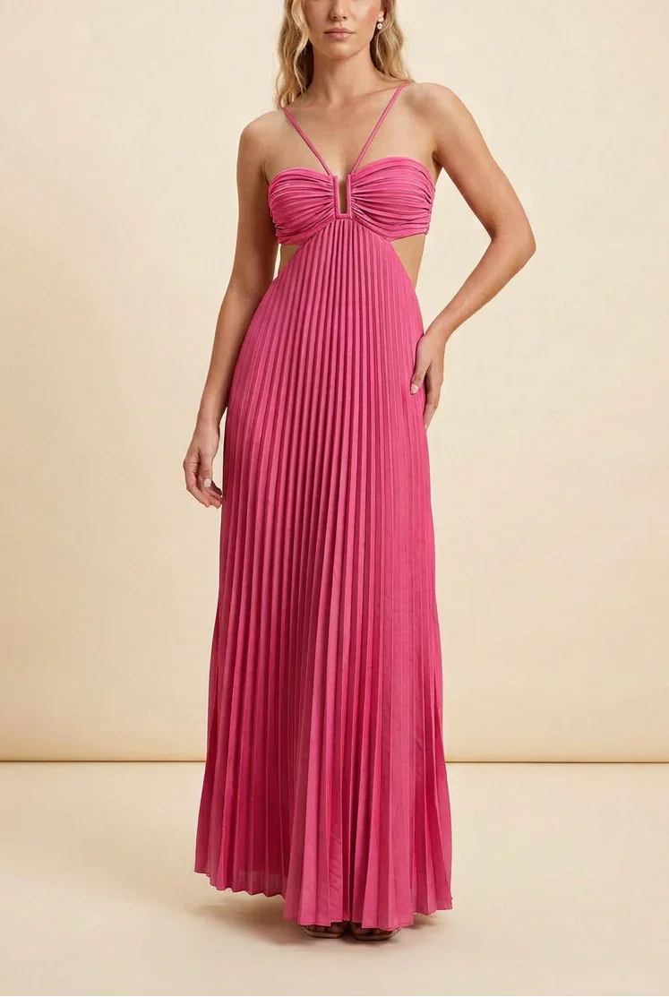 Vestido maxi plisado sin espalda para mujeres