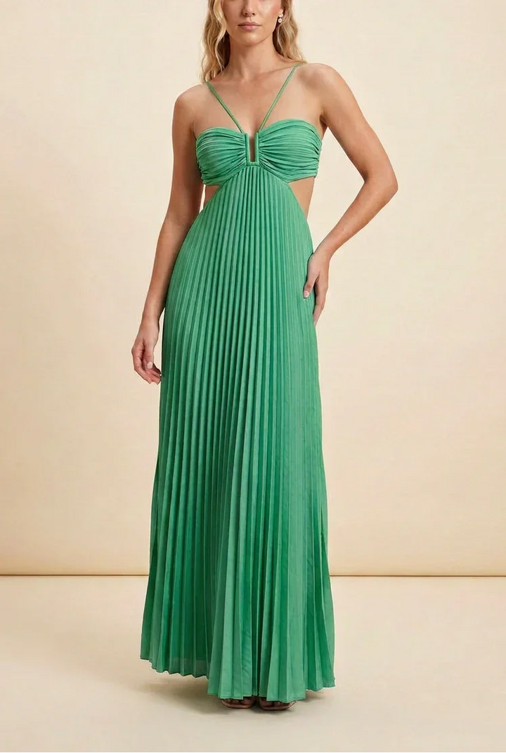 Vestido maxi plisado sin espalda para mujeres