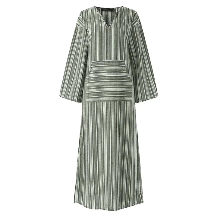 Vestido maxi a rayas para mujer con escote en V y bolsillos