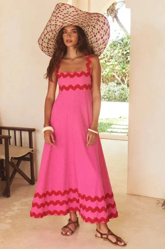 Vestido maxi sin mangas para mujer con borde ondulado