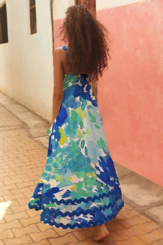Vestido maxi sin mangas para mujer con borde ondulado