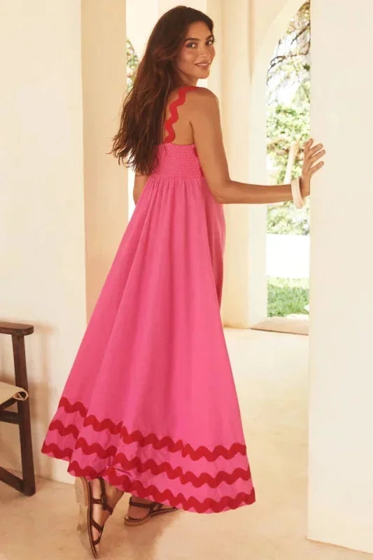 Vestido maxi sin mangas para mujer con borde ondulado