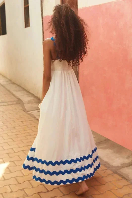Vestido maxi sin mangas para mujer con borde ondulado