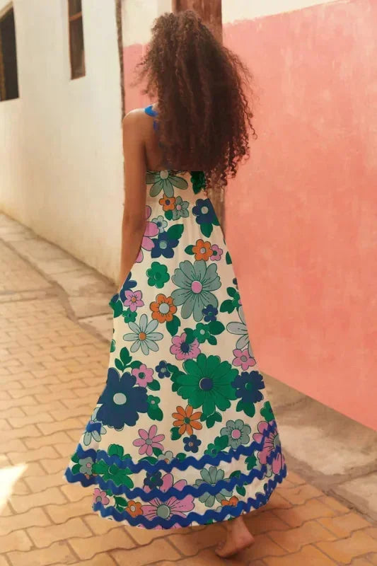 Vestido maxi sin mangas para mujer con borde ondulado