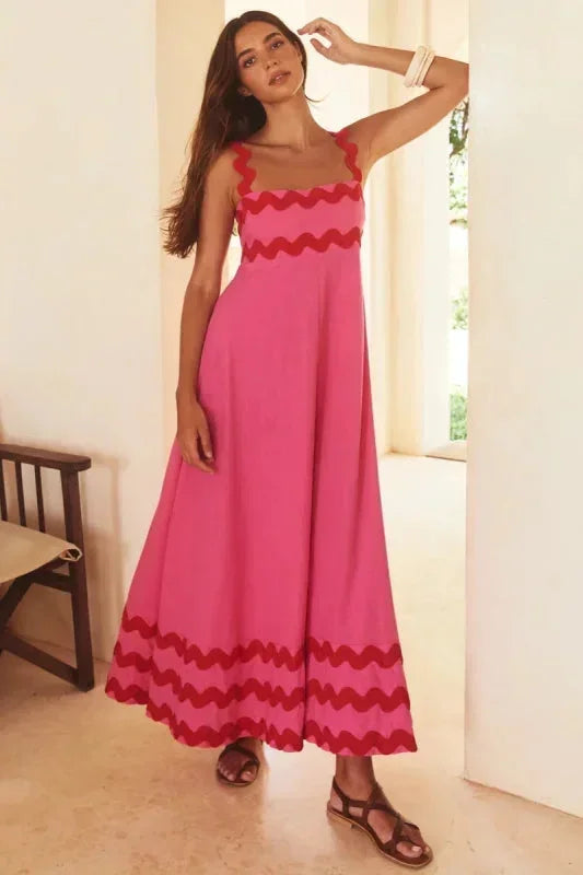 Vestido maxi sin mangas para mujer con borde ondulado