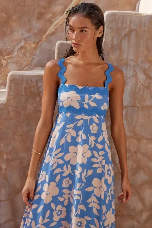 Vestido maxi sin mangas para mujer con borde ondulado