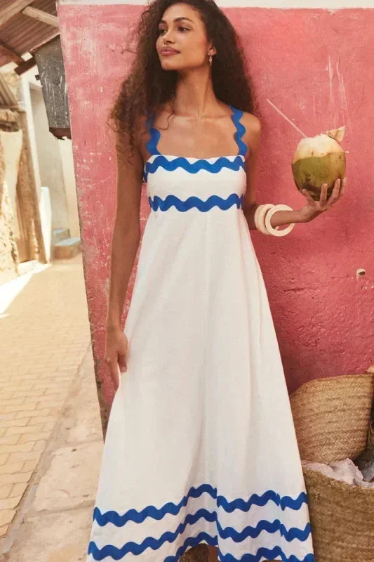 Vestido maxi sin mangas para mujer con borde ondulado