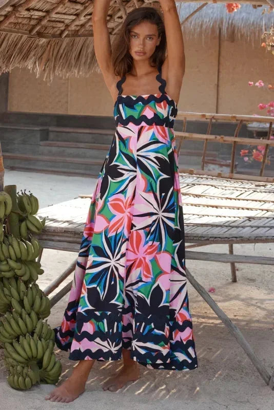Vestido maxi sin mangas para mujer con borde ondulado