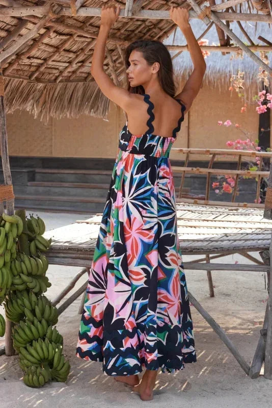 Vestido maxi sin mangas para mujer con borde ondulado