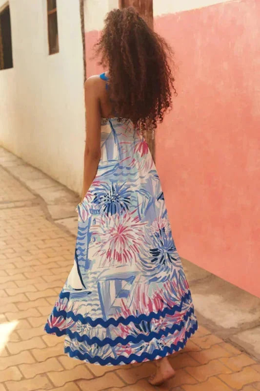 Vestido maxi sin mangas para mujer con borde ondulado