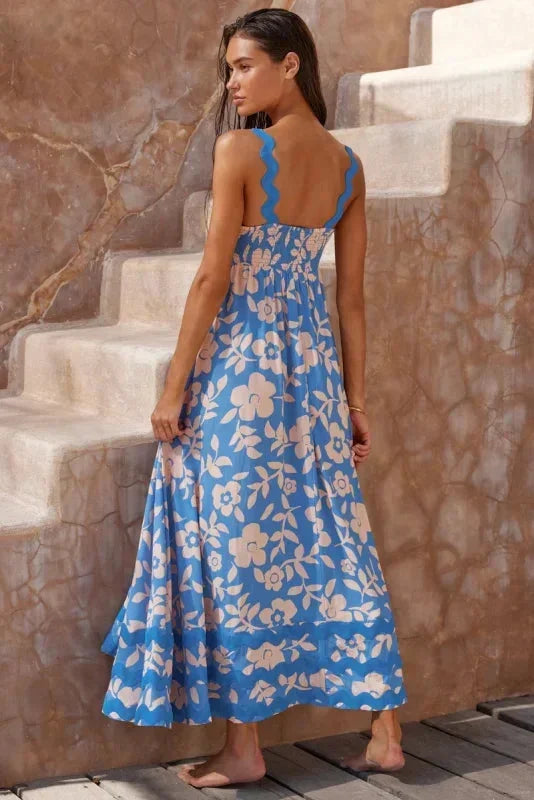 Vestido maxi sin mangas para mujer con borde ondulado