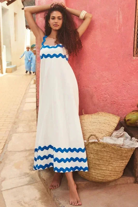 Vestido maxi sin mangas para mujer con borde ondulado