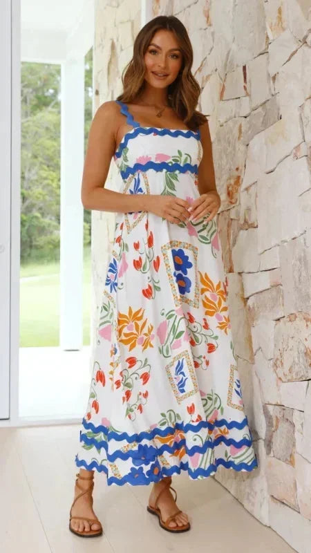 Vestido maxi sin mangas para mujer con borde ondulado