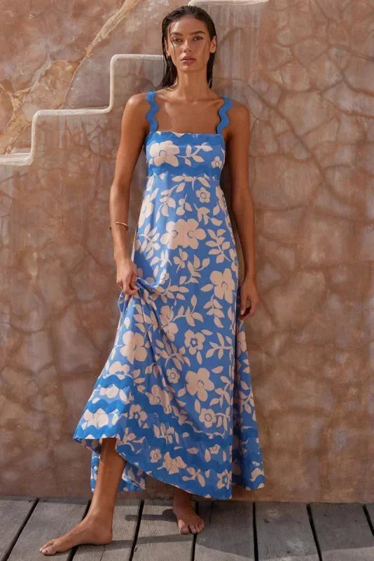 Vestido maxi sin mangas para mujer con borde ondulado