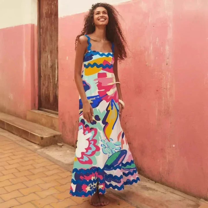 Vestido maxi sin mangas para mujer con borde ondulado
