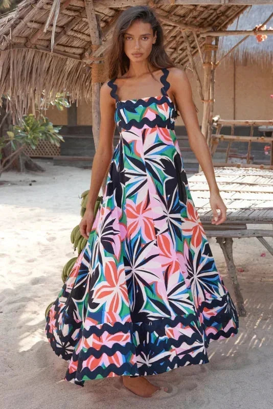 Vestido maxi sin mangas para mujer con borde ondulado