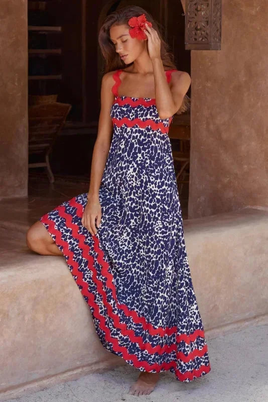 Vestido maxi sin mangas para mujer con borde ondulado